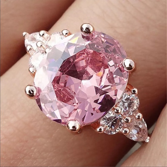 NEW Zircon Ring Silver/Rose Filled Crystal - Picture 2 of 4